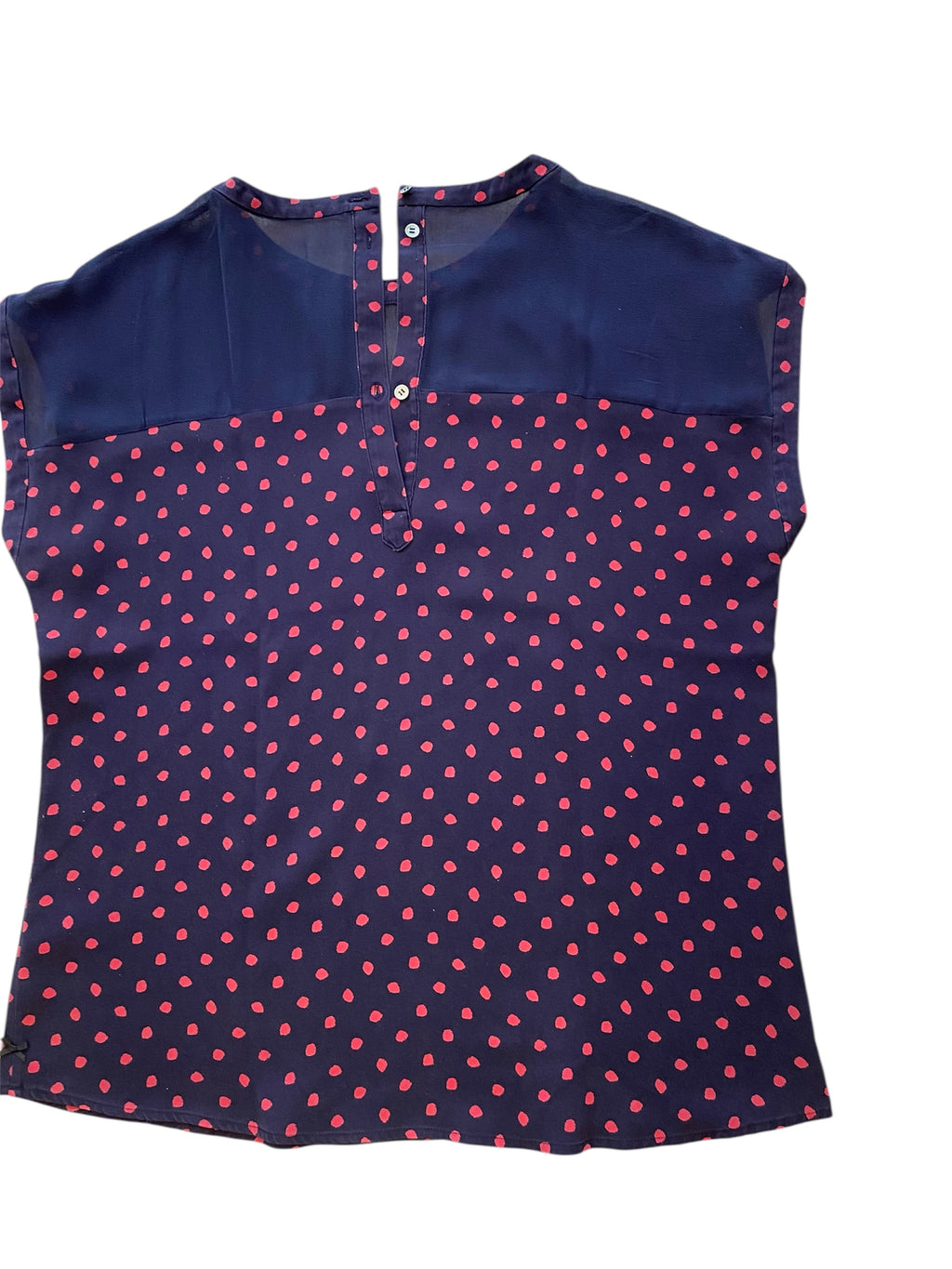 Sportlich-elegante marineblau Seidenbluse mit Dots in Pink Gr M/L