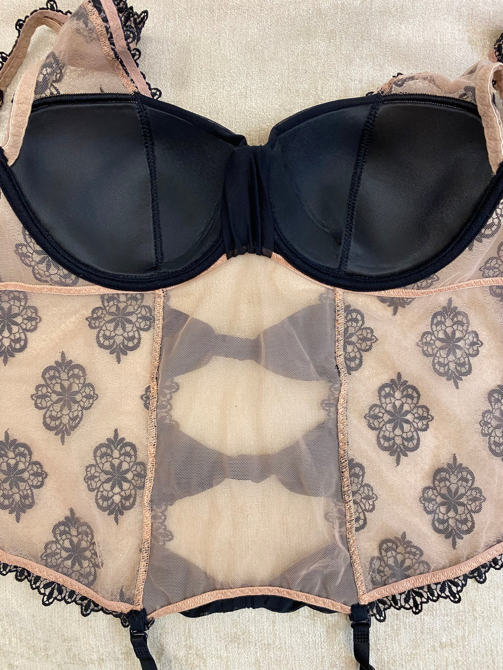 Luxuriöse Aubade Korsage / Torselett – Schwarz/Nude, 80 C, Neuwertig