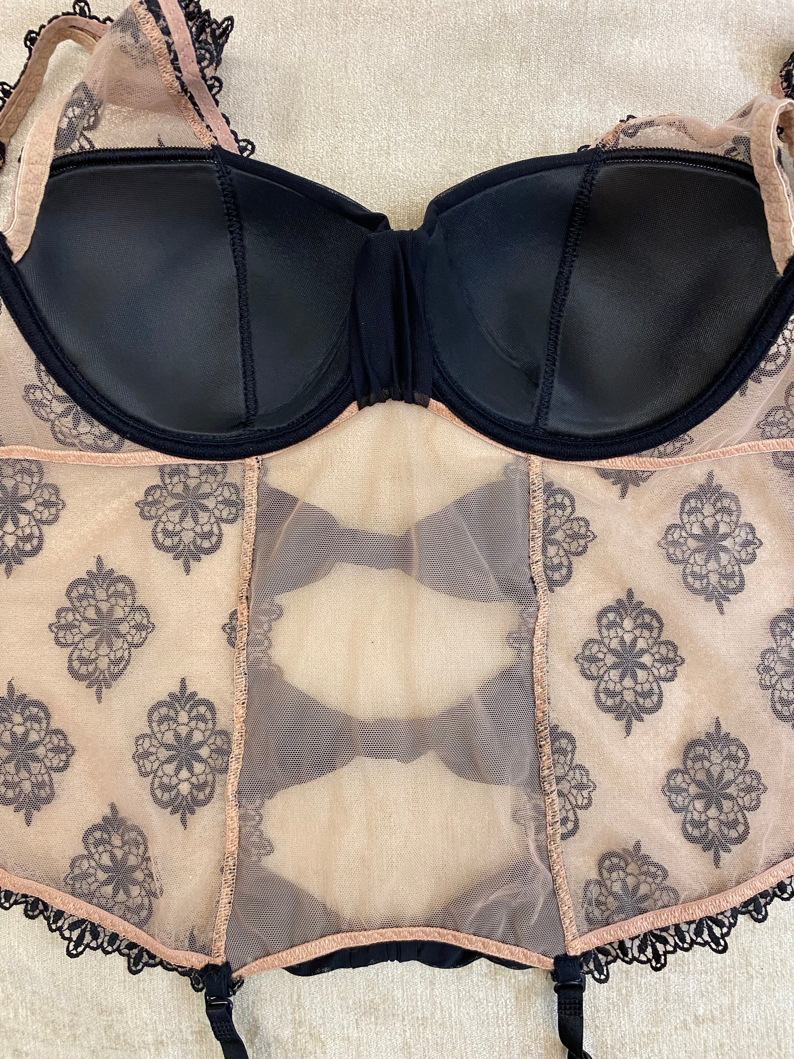 Luxuriöse Aubade Korsage / Torselett – Schwarz/Nude, 80 C, Neuwertig