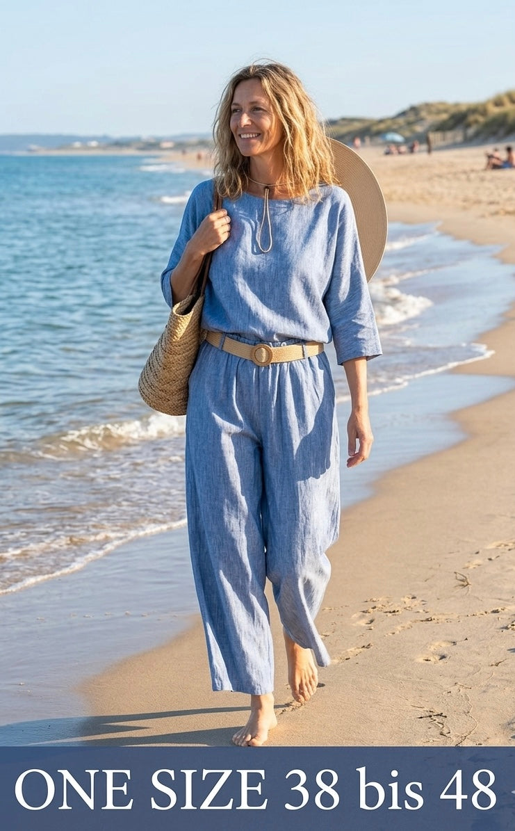 Lässiges Sommer-Set (Zweiteiler) – Einheitsgröße (Oversize 38-48) in frischem Hellgrün/Salbei , Jeansblau, Schwarz oder Weiss