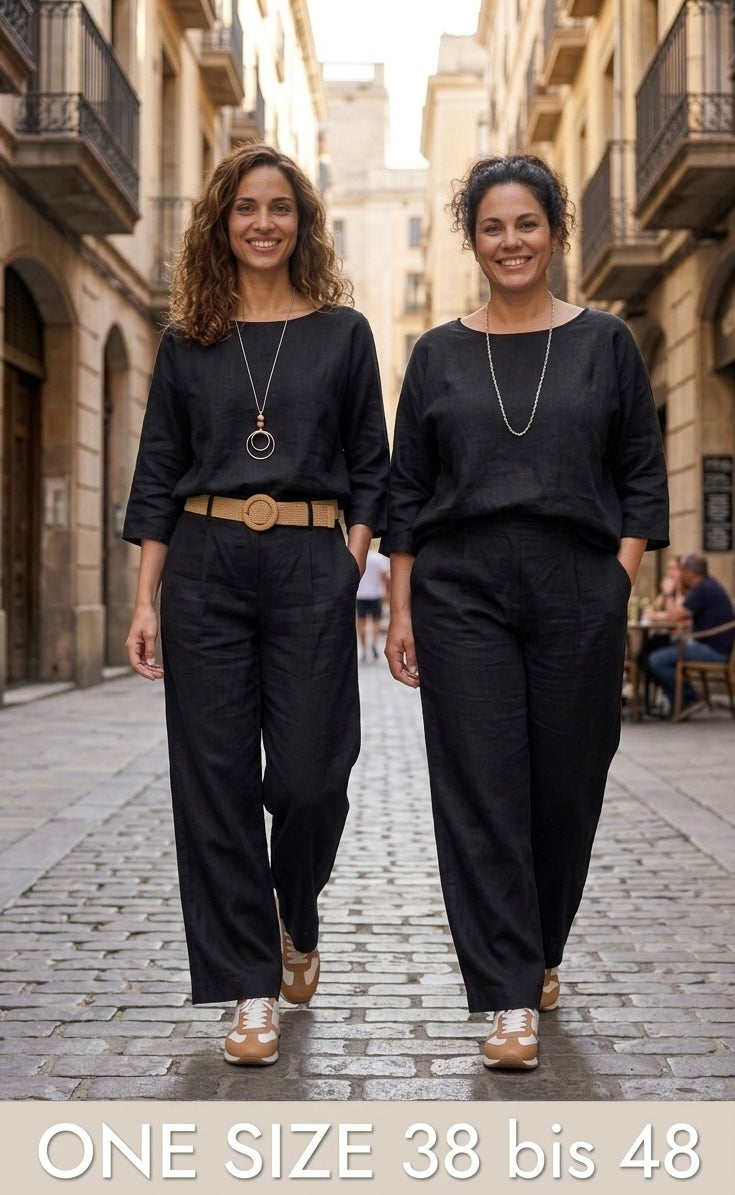 Lässiges Sommer-Set (Zweiteiler) – Einheitsgröße (Oversize 38-48) in frischem Hellgrün/Salbei , Jeansblau, Schwarz oder Weiss