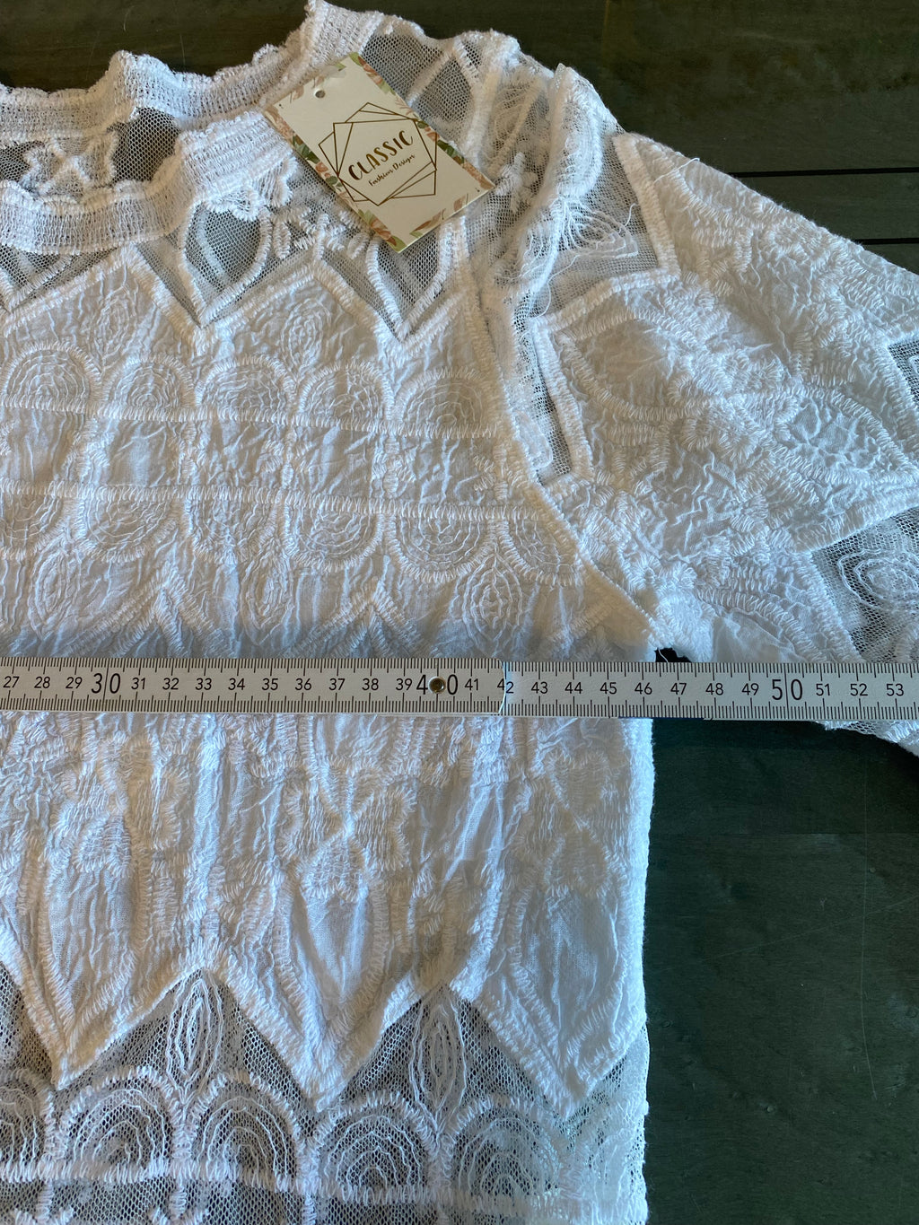 Boho-Spitzenbluse, strahlendes  Weiß, romantisch & verspielt - kleine Einheitsgröße (S/M)