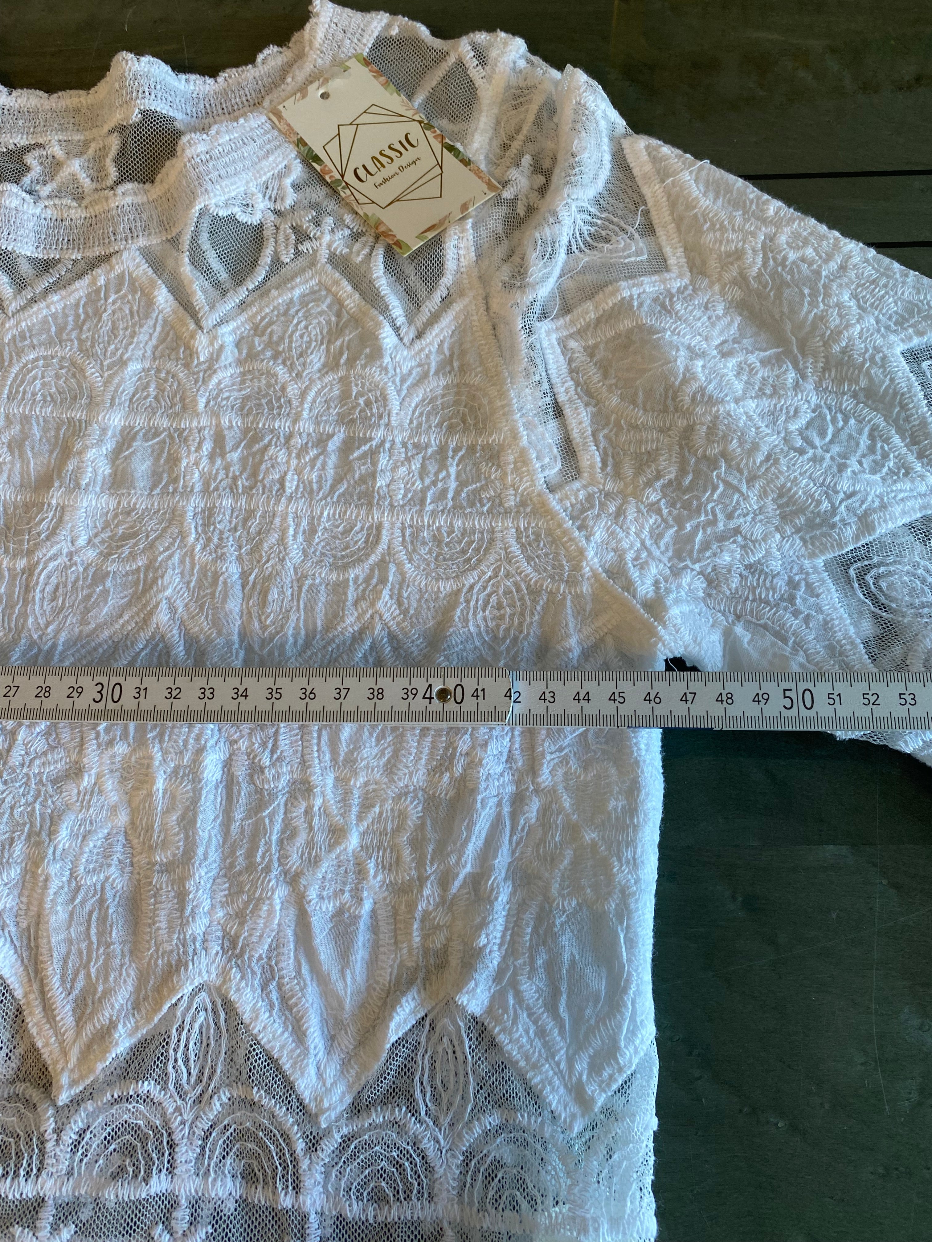 Boho-Spitzenbluse, strahlendes  Weiß, romantisch & verspielt - kleine Einheitsgröße (S/M)