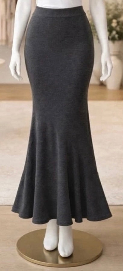 Karen Millen figurbetonender Maxi-Rock, Fishtail, knöchellang, ganz fein schwarz-grau meliert, Gr.40