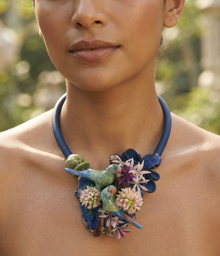 Ein Stück tropisches Paradies ! Einzigartiges Unikat-Collage-Collier von Anna Mütz